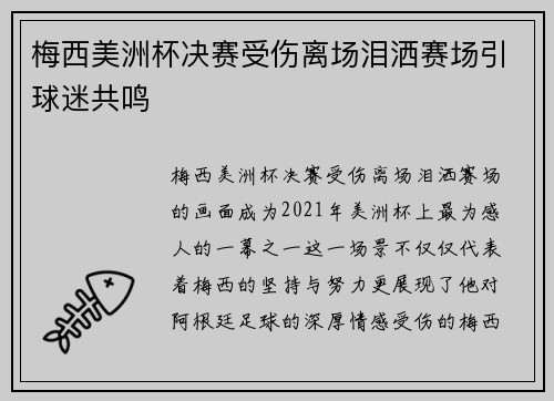 梅西美洲杯决赛受伤离场泪洒赛场引球迷共鸣